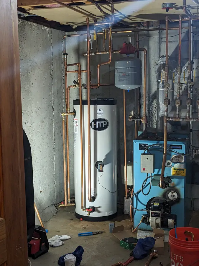 Boiler and indirect water heater with copper piping