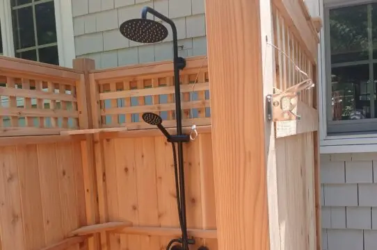 Outdoor shower on a cedar enclosure