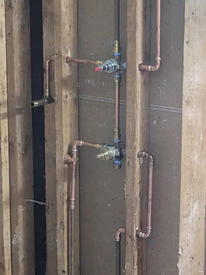 New copper supply piping in an open wall